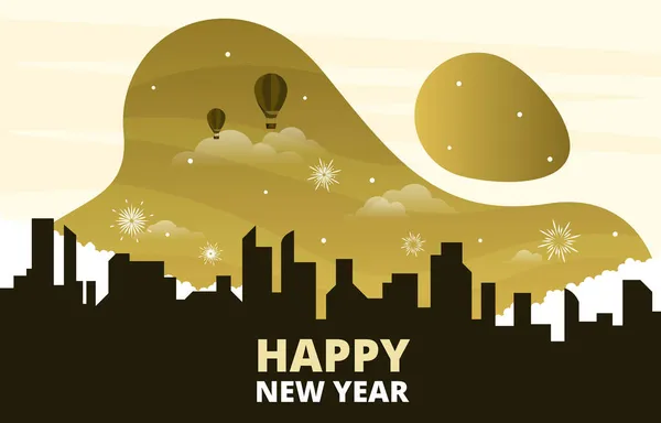 Cityscape City Building Happy New Year Celebration Card Vector Illustration - Stok Vektor