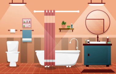 Temiz Banyo İç Tasarım Dolabı Küvet Mobilyası Düz Çizim