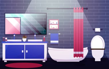 Temiz Banyo İç Tasarım Dolabı Küvet Mobilyası Düz Çizim