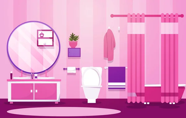 Καθαριότητα Μπάνιο Εσωτερική Σχεδιαστική Ντουλάπα Μπανιέρα Έπιπλα Επίπεδη Εικόνα — Διανυσματικό Αρχείο