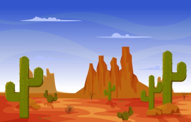 Teksas Kaliforniya Meksika Çöl Kaktüsü Seyahat Vektörü Düz Tasarım Çizimi