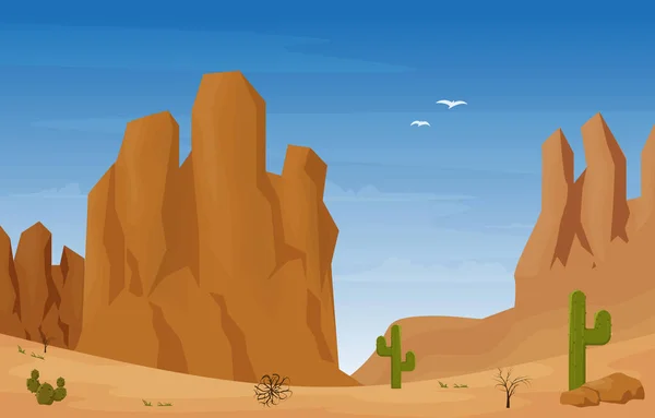 石崖山沙漠乡村仙人掌旅游媒介平面设计图例 — 图库矢量图片