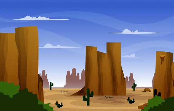Rock Cliff Mountain Desert Country Cactus Travel Vector Flat Design — Vettoriale Stock
