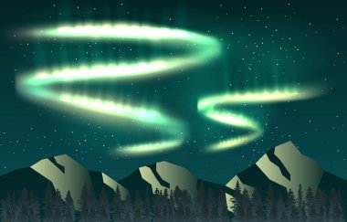 Güzel Aurora Borealis Gökyüzü Hafif Çam Dağı Macerası Kutup Manzarası Çizimi