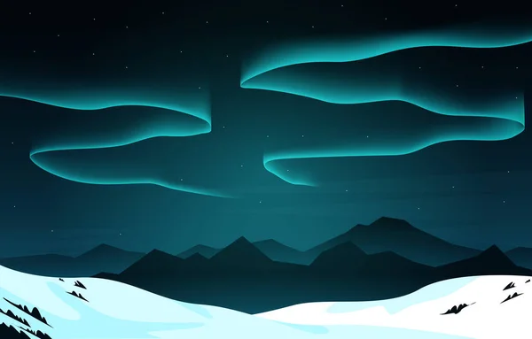 Vackra Aurora Borealis Himmel Ljus Snö Berg Äventyr Polar Landskap — Stock vektor