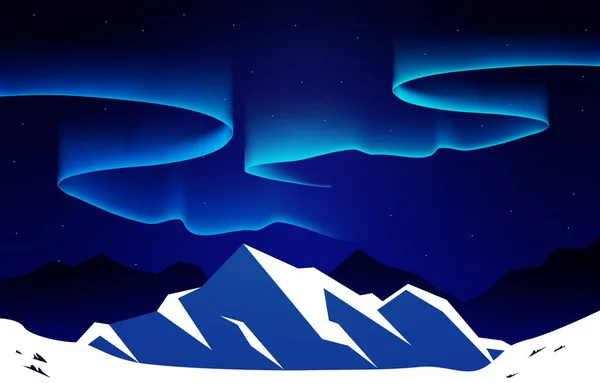美しいオーロラボレアリススカイライトスノーマウンテンアドベンチャー Polar Landscapeイラスト — ストックベクタ