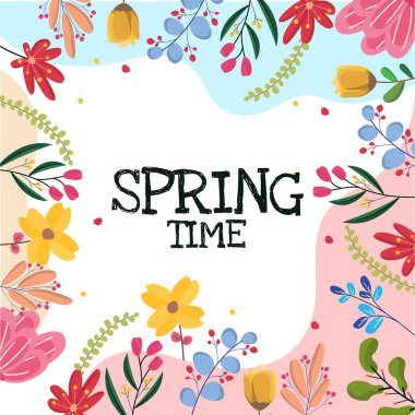 Kare Bahar Çiçeği Çiçek Çerçeve Kartı Vektör Dekorasyonu