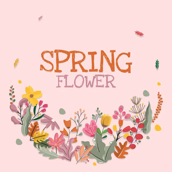 Wreath Spring Flower Floral Plant Frame Card Vector Decoration — стоковый вектор