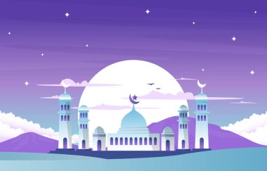 Ramadan Kareem Eid Mubarak Mosque Nature Islamic Celebration Illustration