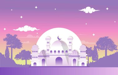 Ramadan Kareem Eid Mubarak Mosque Nature Islamic Celebration Illustration