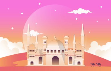 Ramadan Kareem Eid Mubarak Mosque Nature Islamic Celebration Illustration