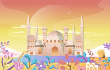 Ramadan Kareem Eid Mubarak Mosque Nature Islamic Celebration Illustration