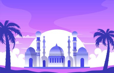 Ramadan Kareem Eid Mubarak Mosque Nature Islamic Celebration Illustration