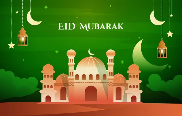 Night Mosque Eid Mubarak Muslim Islamic Celebration Vector Illustration — Image vectorielle