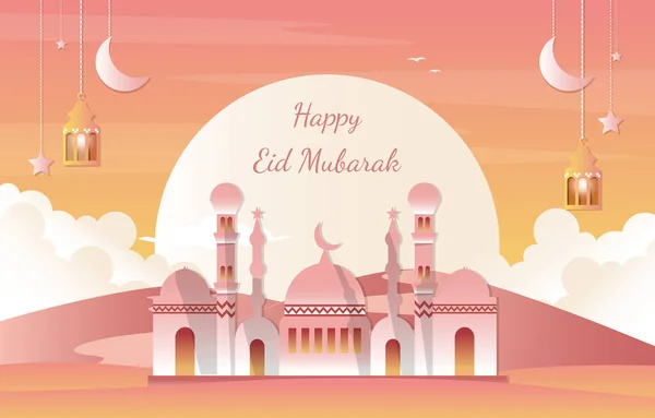 Arabian Happy Eid Mubarak Muslim Islamic Celebration Vector Illustration — Image vectorielle