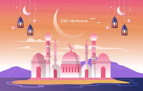 Beautiful Mosque Nature Eid Mubarak Muslim Islamic Celebration Illustration — Image vectorielle