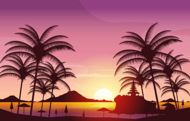 Güzel Sunset Tanah Lot Plajı Bali Uçurum Manzarası Görünümü
