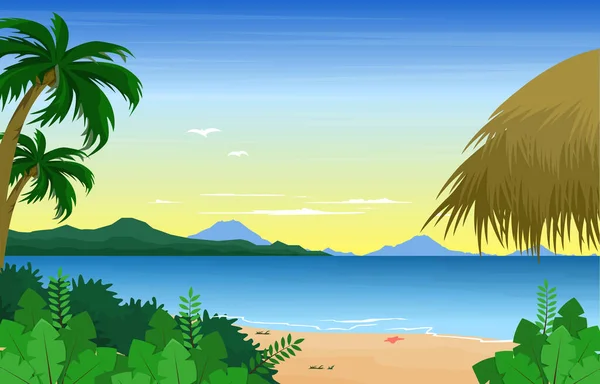 Летний Пейзаж Острова Хат Карма Кандара Пляж Бали Иллюстрация — стоковый вектор