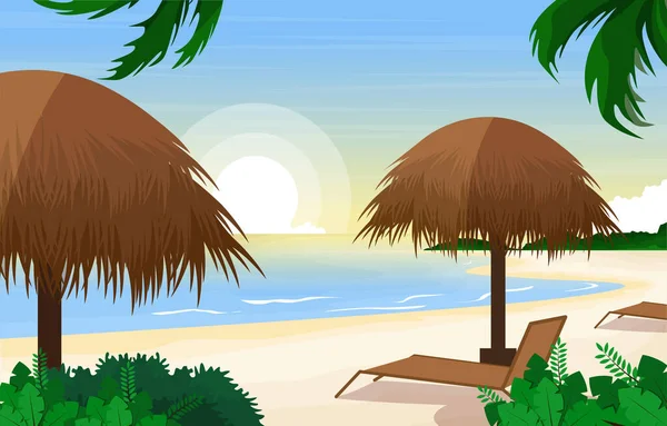 Isla Hut Mar Verano Paisaje Vista Kuta Playa Bali Ilustración — Vector de stock