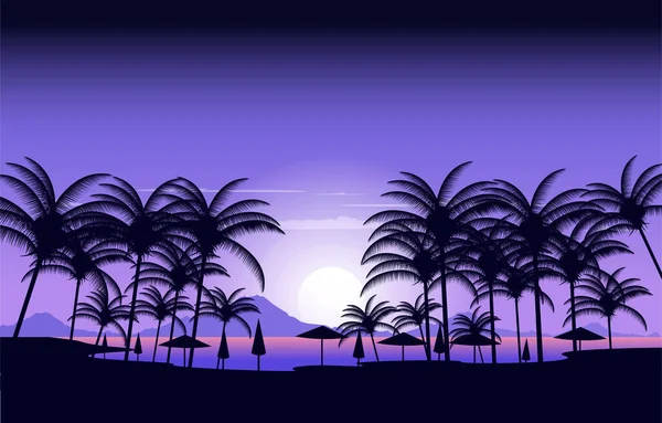 Palm Night Seminyak Plage Rêve Terre Vacances Paysage Vue Illustration — Image vectorielle