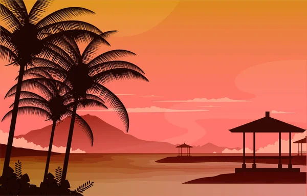 Όμορφη Sunset Sea Nusa Dua Bali Τοπίο Προβολή Εικονογράφηση — Διανυσματικό Αρχείο