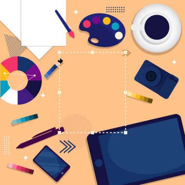 Grafik Tasarımcı Dijital Grafik Çizim Aracı Üst Görünüm Düz Tasarım Çizimi