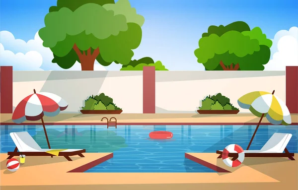Buitenzwembad Zomer Vakantie Ontspanning Flat Design Illustration — Stockvector