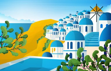 Santorini 'nin Eşsiz Binası Yunanistan Yaz Tatili Seyahat Turizm Manzarası