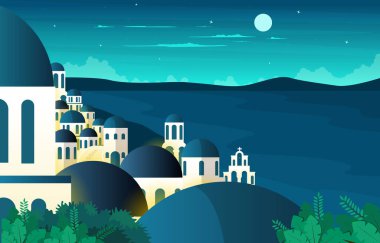 Gece Santorini Denizi manzarası Yunanistan Yaz Tatili Seyahat Turizm Manzarası