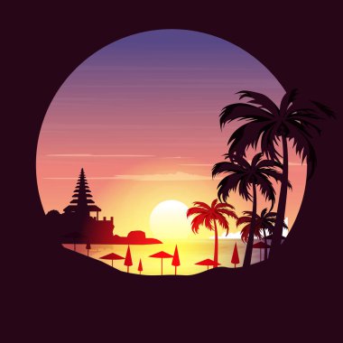 Güzel Günbatımı Adası Yeşil Kase Bali Peyzaj Çemberi Manzarası