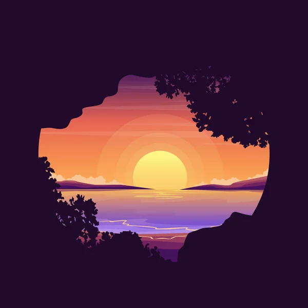 Όμορφη Sunset Island Θάλασσα Πράσινο Bowl Μπαλί Τοπίο Circle View — Διανυσματικό Αρχείο