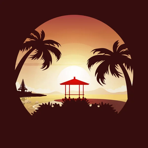 Όμορφη Sunset Island Sea Nusa Dua Beach Μπαλί Τοπίο Circle — Διανυσματικό Αρχείο