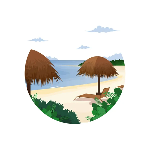 Beautiful Sea Summer Kuta Beach Bali Holiday Landscape Circle View — Stock Vector