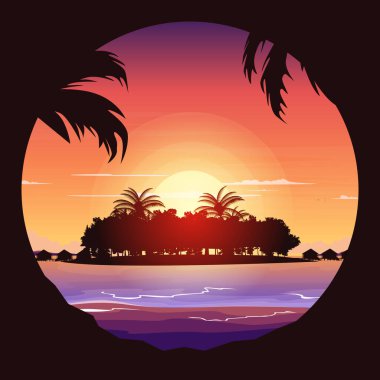 Günbatımı Maldivler Deniz Adası Tatil Köyü Tatil Köyü Seyahat Çemberi Görünümü