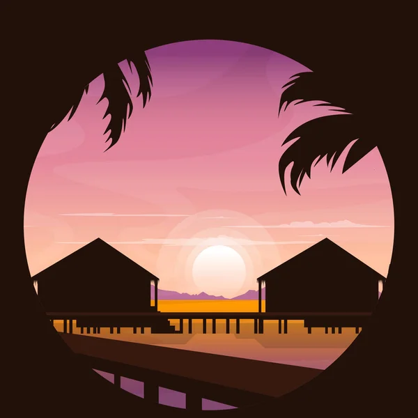 Sunrise Μαλδίβες Sea Island Resort Hut Διακοπές Travel Circle View — Διανυσματικό Αρχείο
