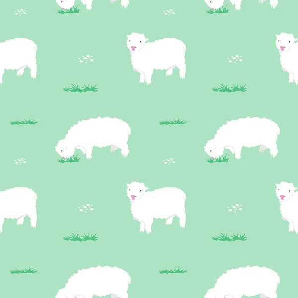 Seamless Pattern Repeatable Texture Summer Spring Cute Lamb Sheep Nature — Stock Vector