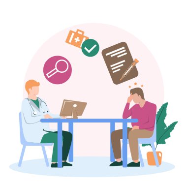 Tıbbi Sağlık Danışmanlığı için Hasta Muayenesi Flat Çizimi