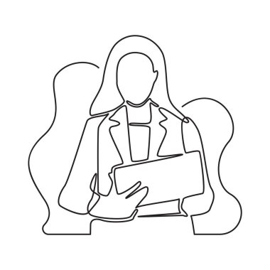 İş Kadını Tableti Tutarken Sürekli Çizgi Çizimi Çizimi Çizimi