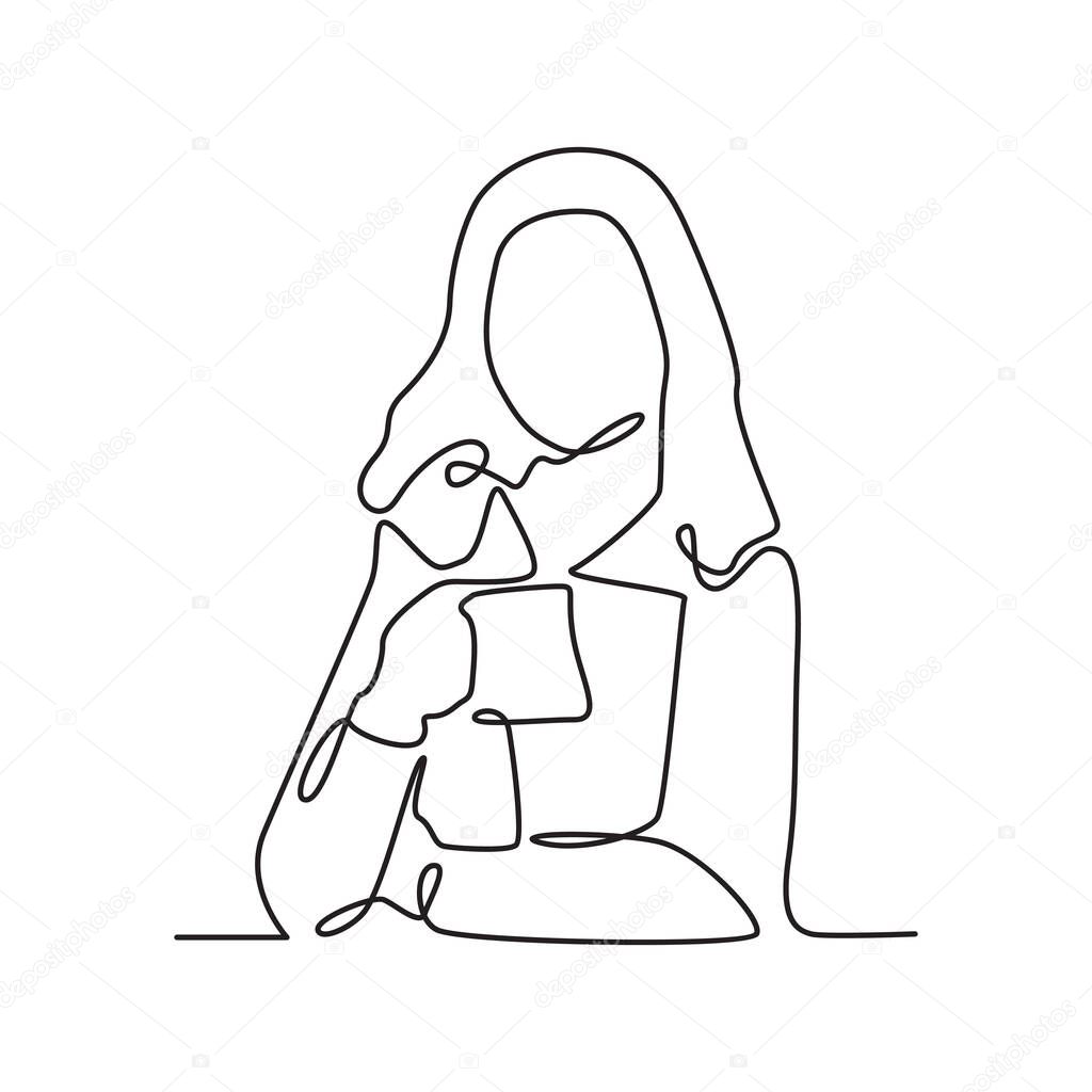 Business Woman Drinking Coffee Office Work Concept Continuous Line Drawing Illustration