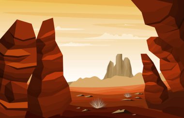Horizon Sky Western American Rock Cliff Vast Desert Landscape Illustration