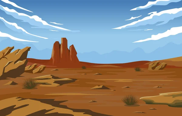 ホライゾンスカイ欧米のロッククリフ広大な砂漠の風景イラスト — ストックベクタ