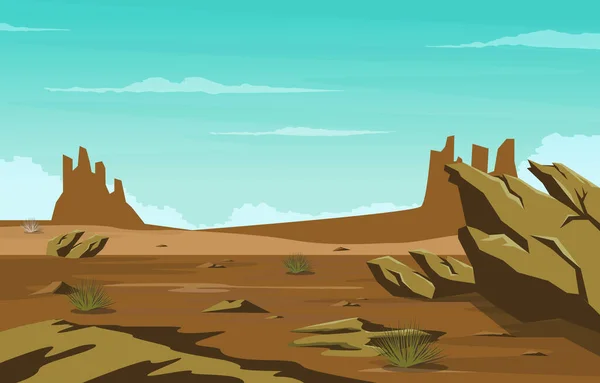 Horizon Sky Western American Rock Cliff Vast Desert Landscape Illustration — Stockvektor