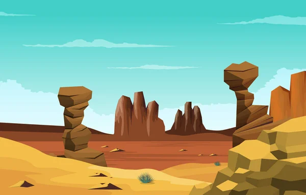 ホライゾンスカイ欧米のロッククリフ広大な砂漠の風景イラスト — ストックベクタ