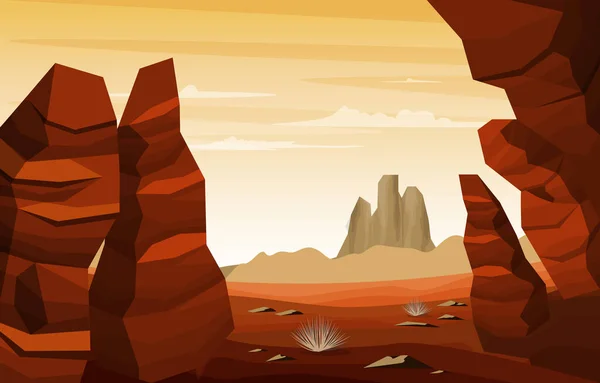 Horizon Sky Western American Rock Cliff Vast Desert Landscape Illustration — Vector de stock