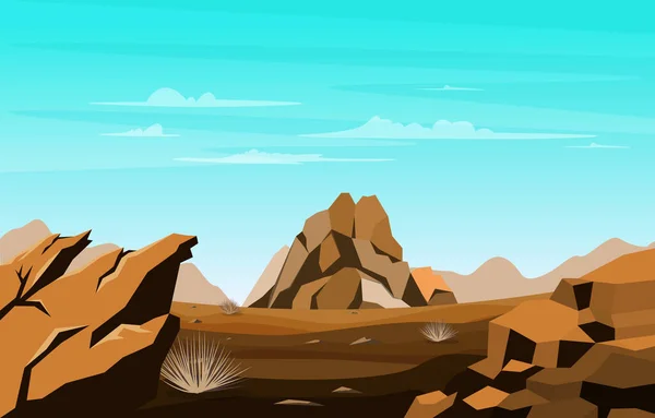 Horizon Sky Western American Rock Cliff Vast Desert Landscape Illustration — Stockvektor