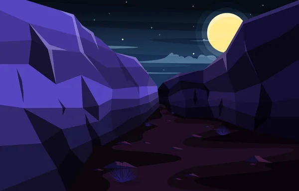 Night Western American Rock Cliff Vast Desert Landscape Illustration — Vector de stock