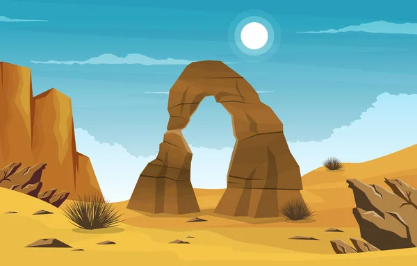 Vacker Western American Rock Arch Vidsträckt Öken Landskap Illustration — Stock vektor