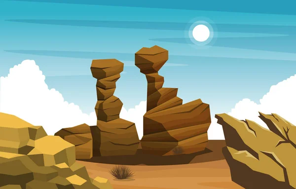 Bright Sun Western American Rock Cliff Vast Desert Landscape Illustration — Wektor stockowy