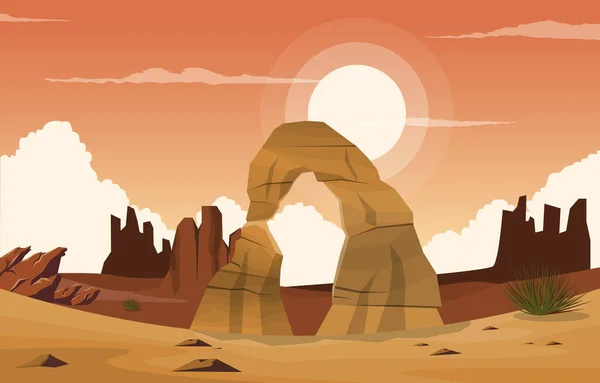 Beautiful Western American Rock Arch Vast Desert Landscape Illustration — vektorikuva