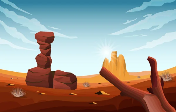 Bright Sun Western American Rock Cliff Vast Desert Landscape Illustration — Vettoriale Stock